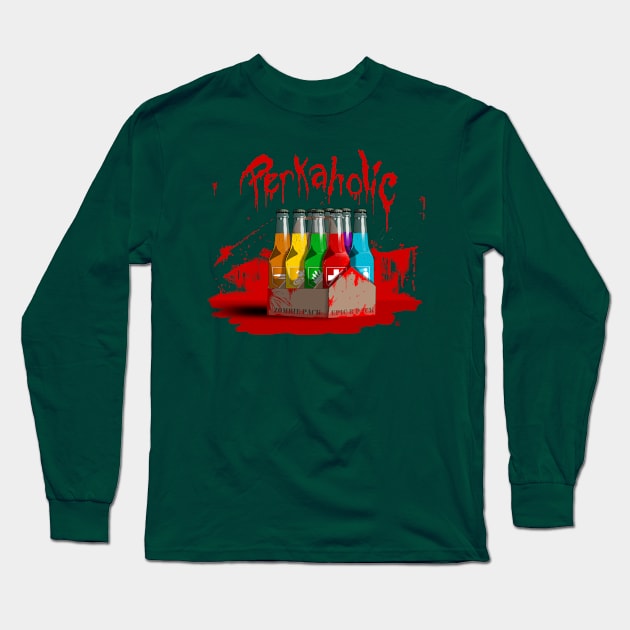 Zombie 8-Pack Bloodied Perkaholic on Emerald Green Long Sleeve T-Shirt by LANStudios